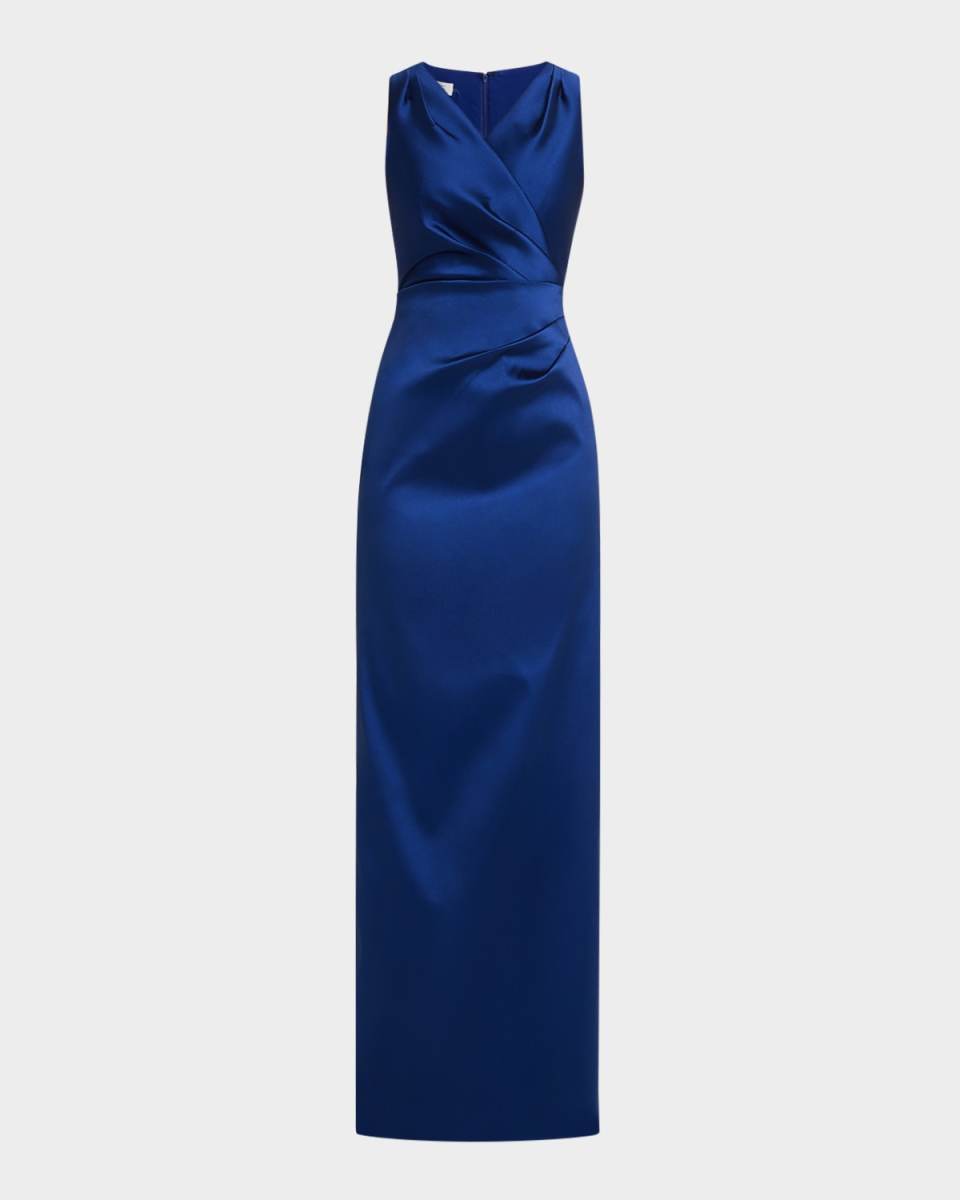 Pleated Stretch Mikado Column Gown